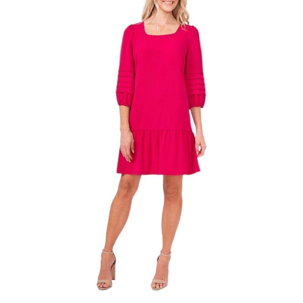 Cece New Fuschia Tunic Shift Dress 3/4 Puff Sleeves with Detail Large